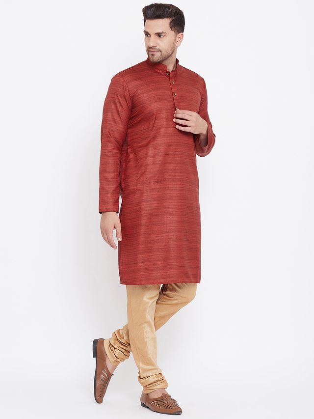 Men's Maroon Silk Blend Straight Kurta Pyjama Set