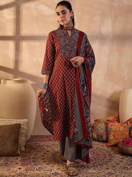 Women Ethnic Motifs Printed Cotton Kurta with Trousers & Dupatta