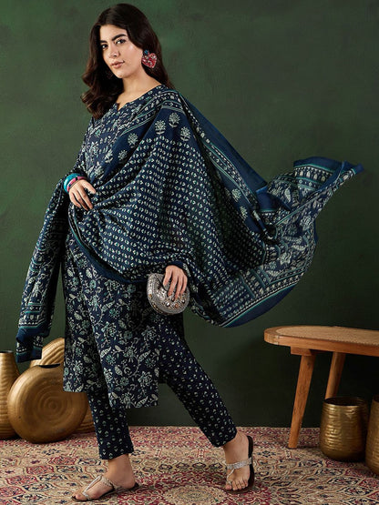 Dhiyona SN Women's Printed Pure Cotton Kurta Set With Dupatta