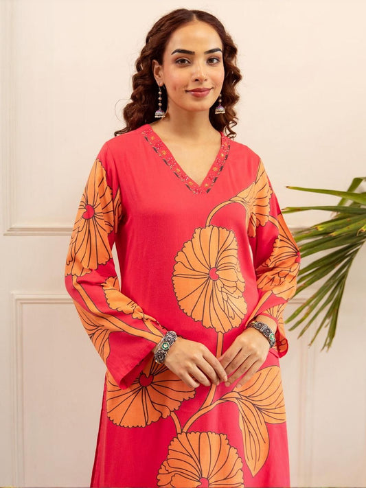 Women Floral Printed A-Line Kurta with Palazzos