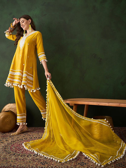 Dhiyona SN Women's Paisley Embroidered Anarkali Kurta & Trousers With Dupatta