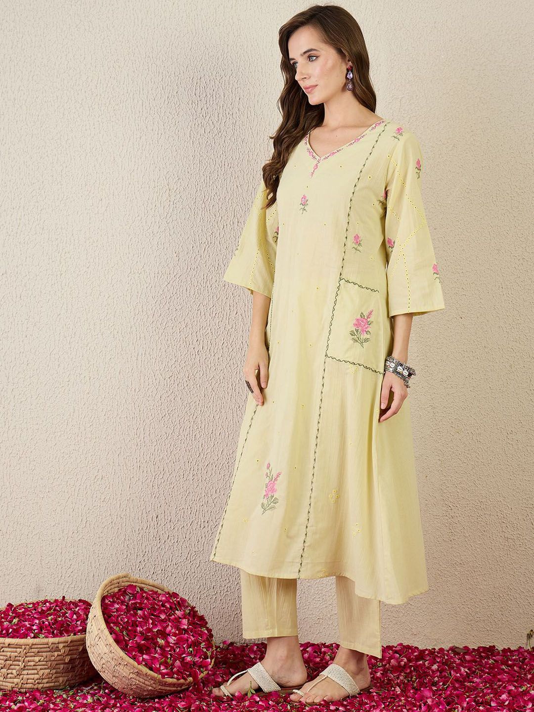 Dhiyona IE Embroidered Pure Cotton Tunic With Trousers Co-Ords