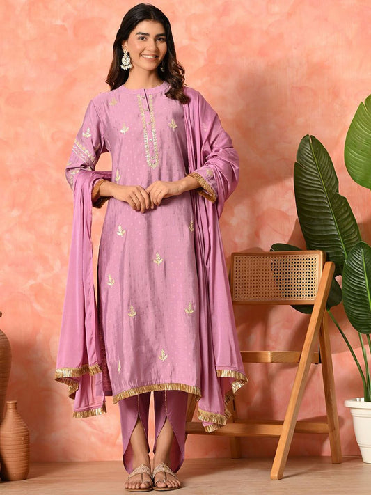Dhiyona SN Women's Solid Embroidered Kurta with Dhoti Pant & Dupatta