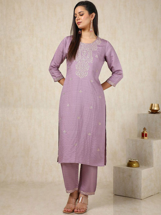 Dhiyona SO Women's Flral Embroidered Straight Kurta with Palazzos
