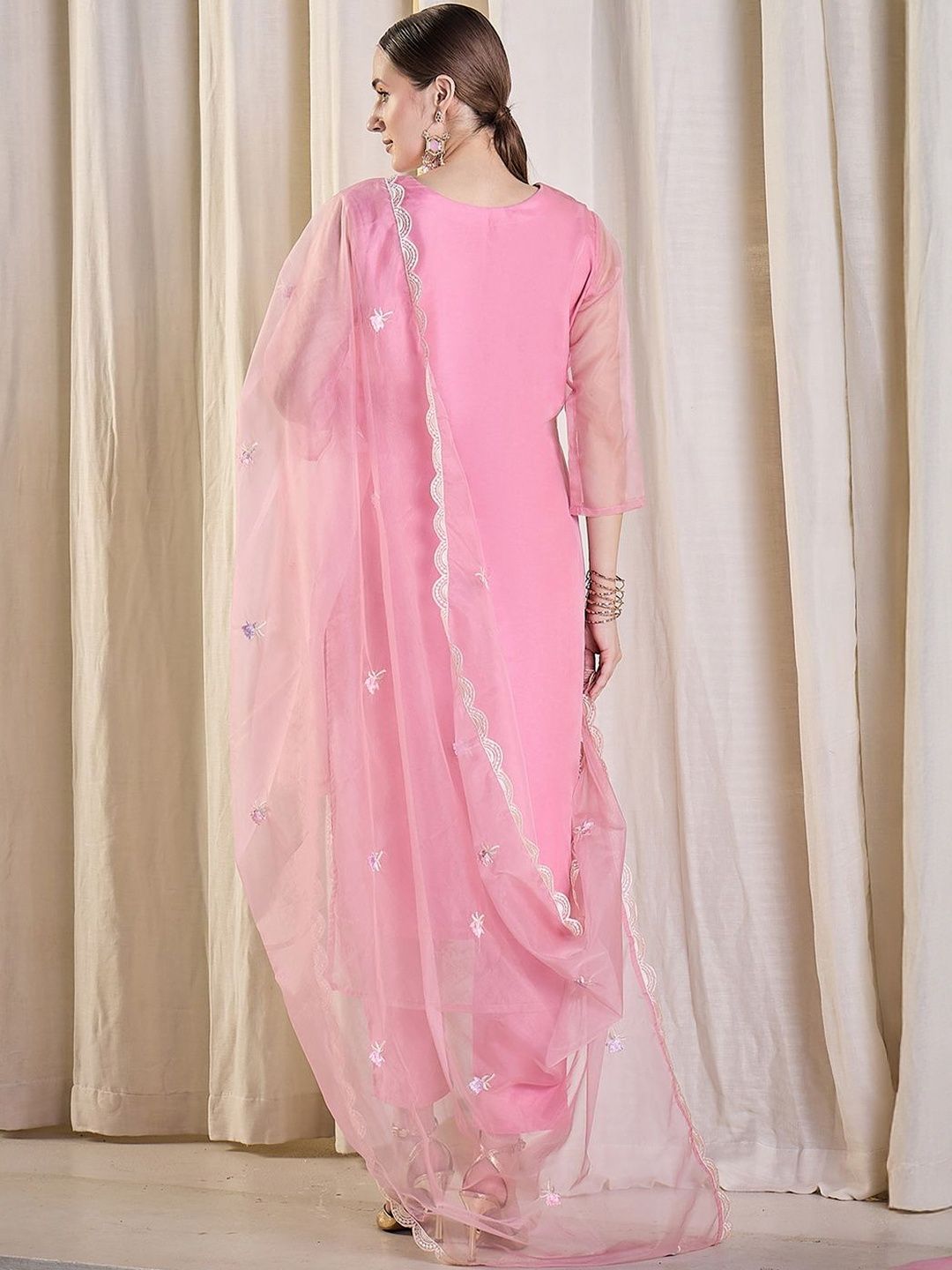 Women Ethnic Motifs Embroidered Kurta with Trousers & With Dupatta