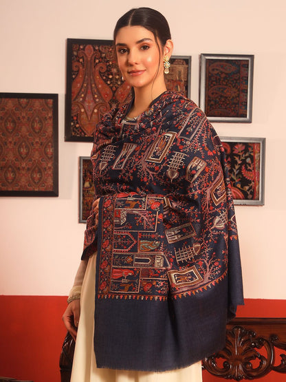 Dhiyona PA Arwina Pure Wool Ethnic Motifs Embroidered Shawl