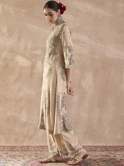 Dhiyona IE Floral Printed Sequinned Tunic With Trousers
