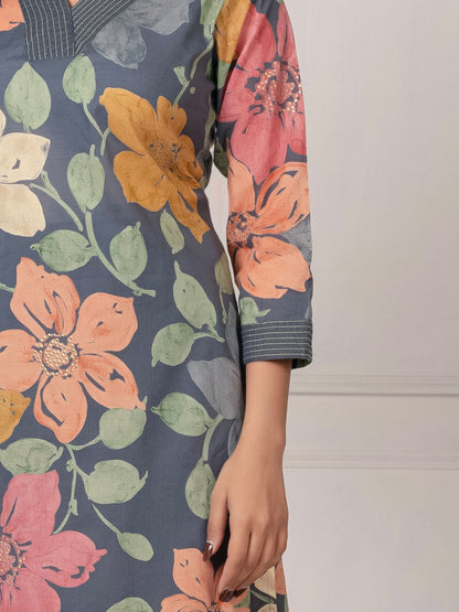 Women Floral Printed Regular Pure Cotton Kurta with Trouser