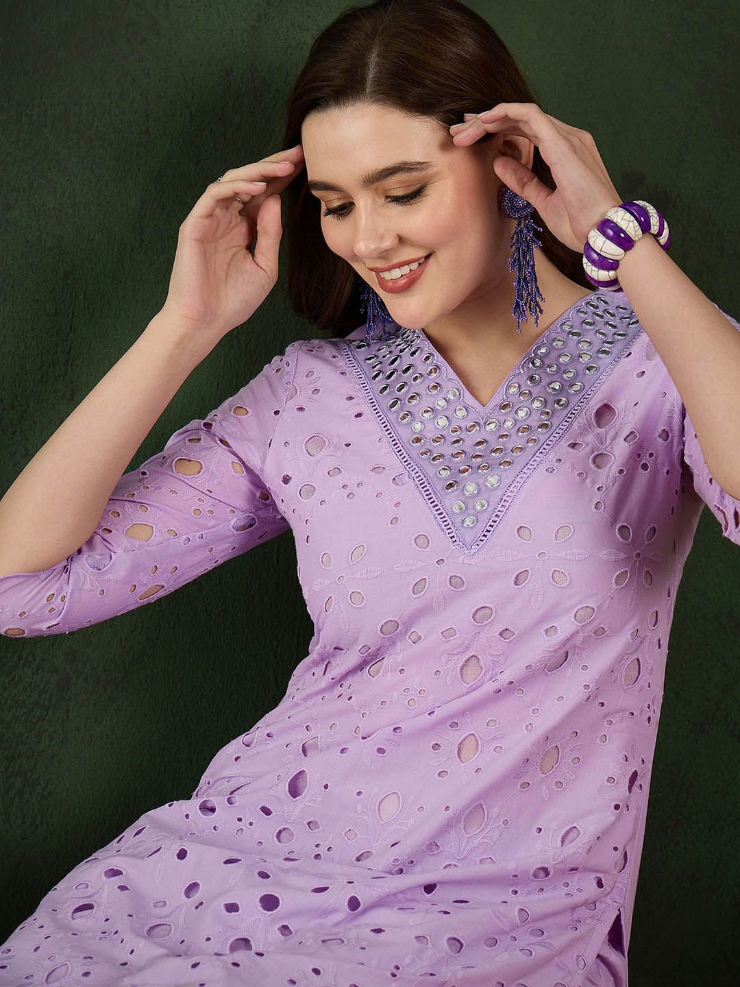 Dhiyona SN Women's Embroidered Pure Cotton Kurta & Trousers
