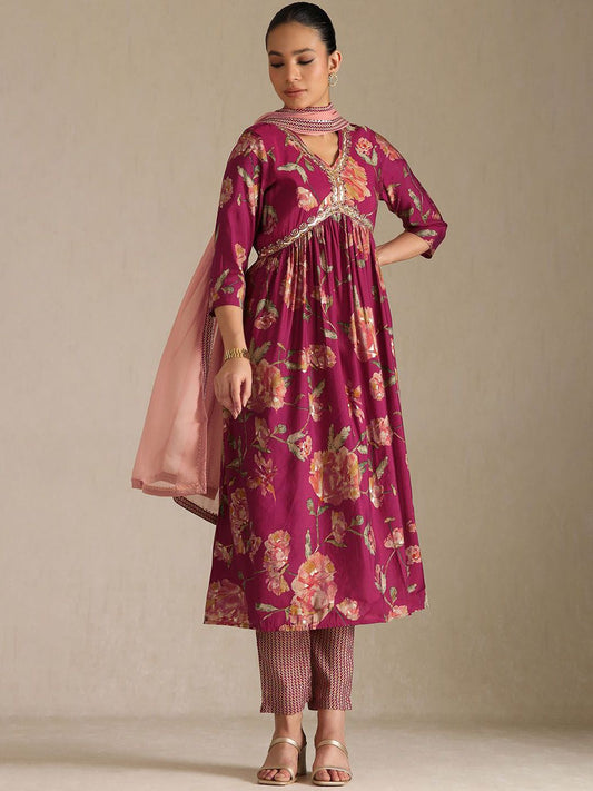 Dhiyona SO Women's Women Printed Sequinned Detail Kurta with Trousers & With Dupatta