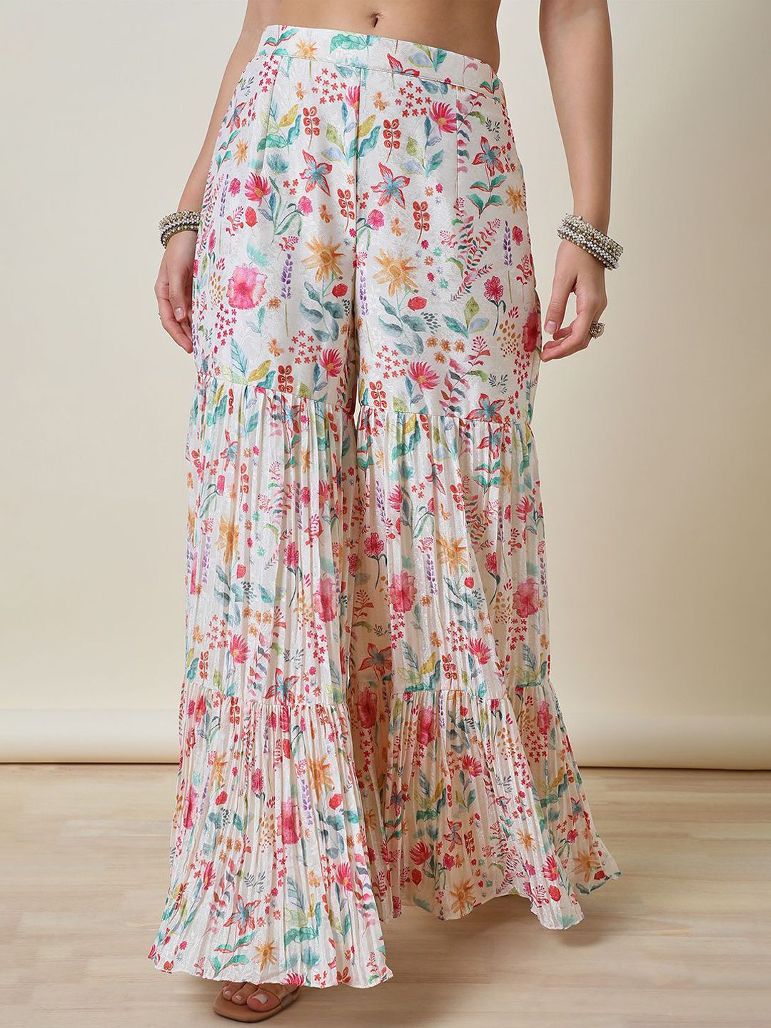 Dhiyona SO Women's Women Ethnic Motifs Printed Regular Mirror Work Kurta with Sharara & With Dupatta
