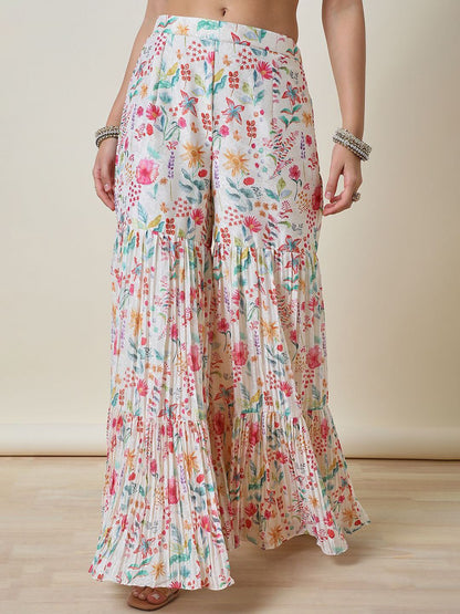 Dhiyona SO Women's Women Ethnic Motifs Printed Regular Mirror Work Kurta with Sharara & With Dupatta