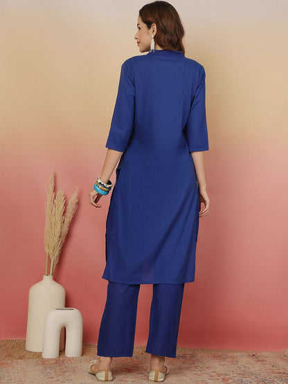 Dhiyona SN Women's Embroidered Pure Cotton Straight Kurta With Trousers