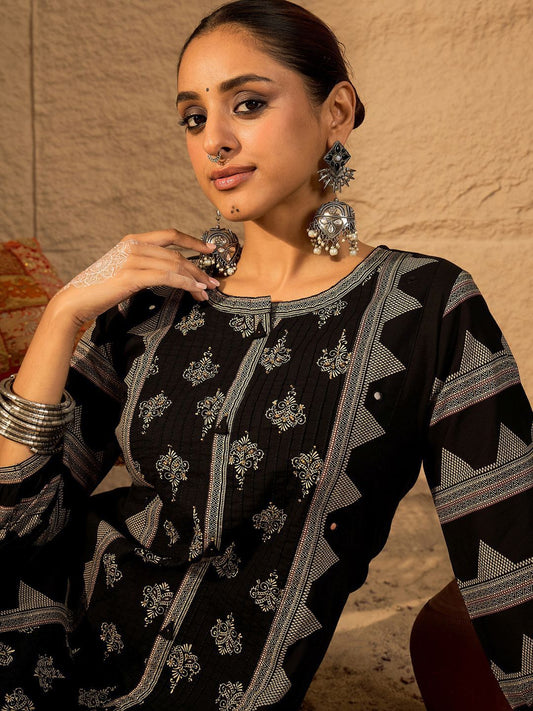 Ethnic Motifs Printed Pure Cotton Straight Kurta With Trousers