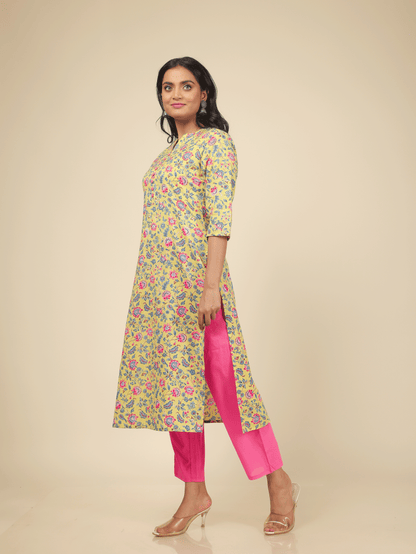 Women's Cotton Yellow Straight Kurta