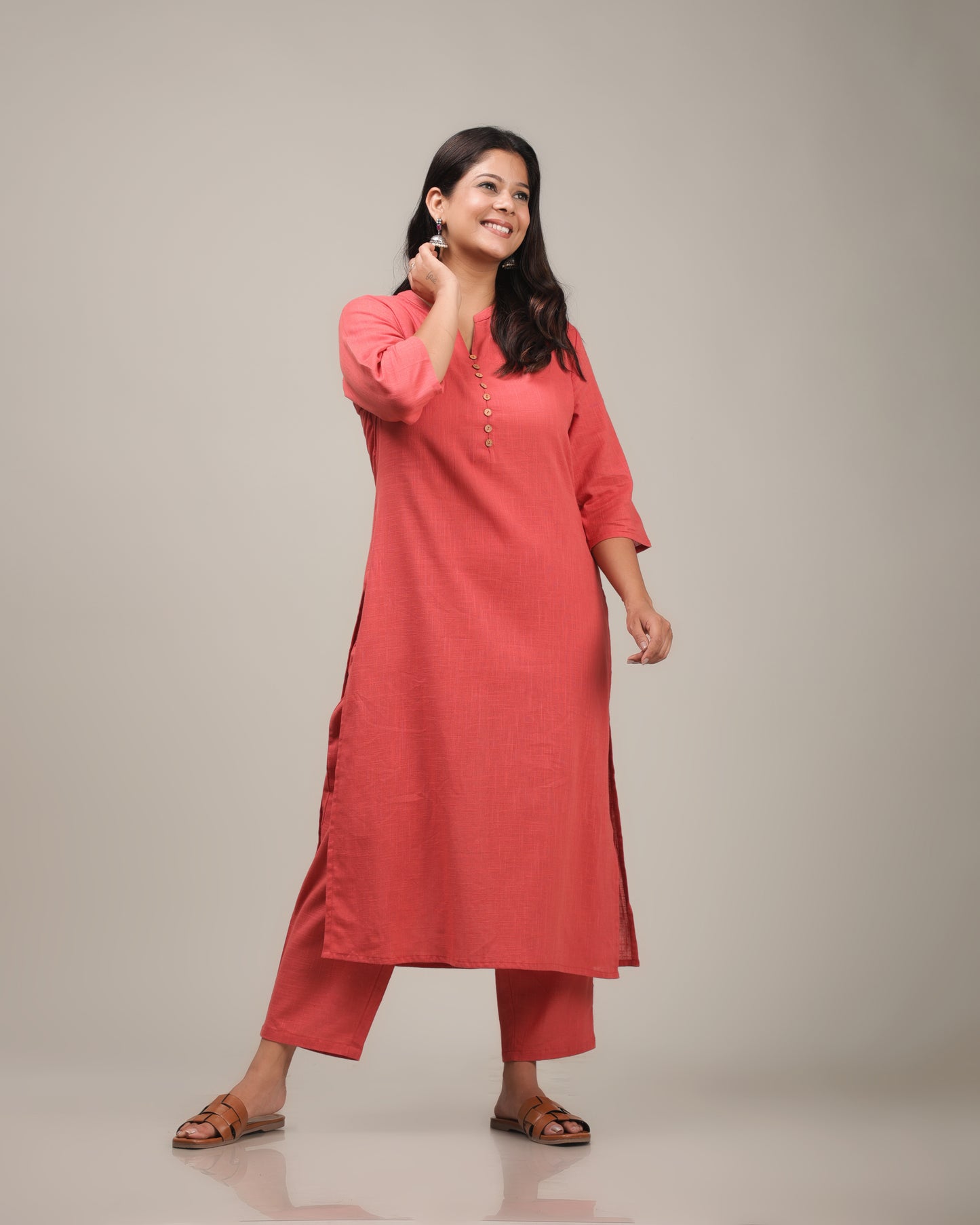 Women's Cotton Orange Straight Kurta