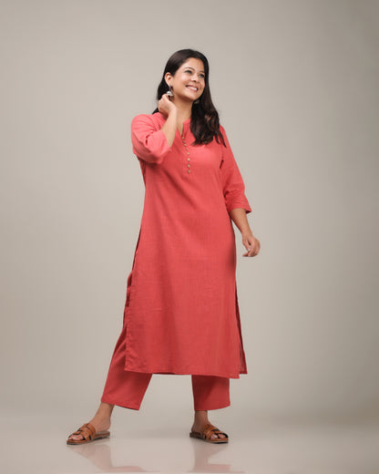 Women's Cotton Orange Straight Kurta
