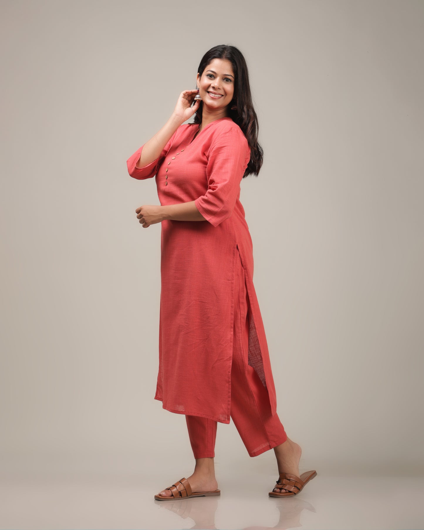 Women's Cotton Orange Straight Kurta