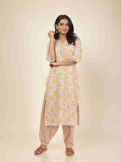 Women's Cotton Off White Straight Kurta