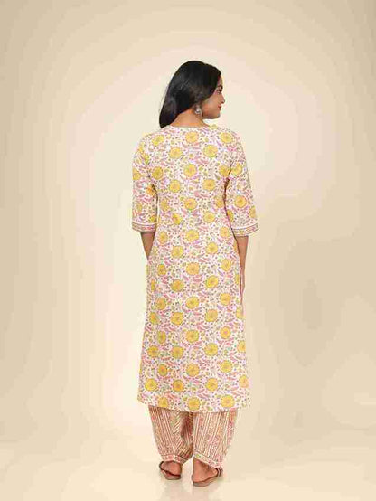 Women's Cotton Off White Straight Kurta