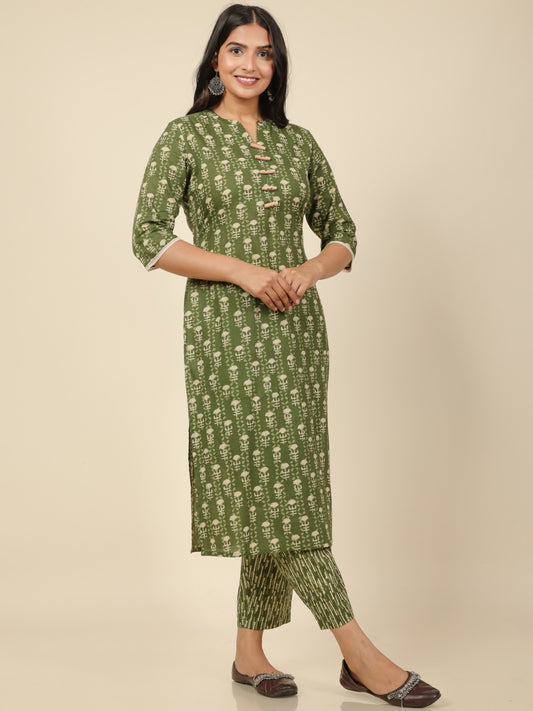 Women's Cotton Green Straight Kurta