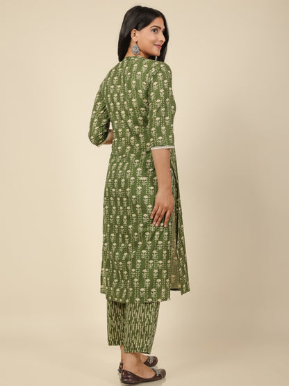 Women's Cotton Green Straight Kurta Set