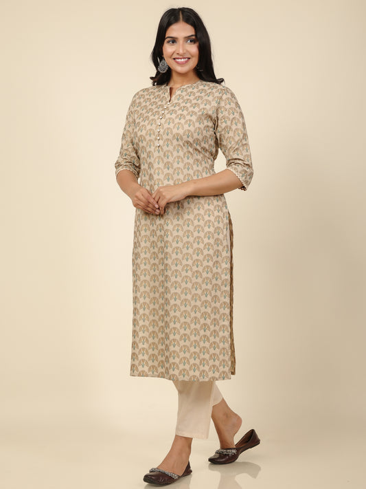 Women's Cotton Off White Straight Kurta Set