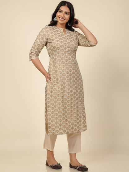 Women's Cotton Off White Straight Kurta Set