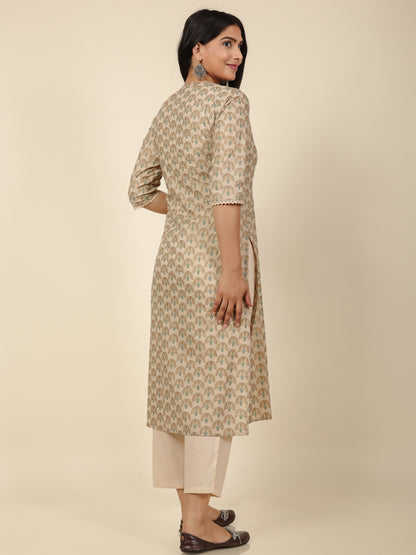 Women's Cotton Off White Straight Kurta Set