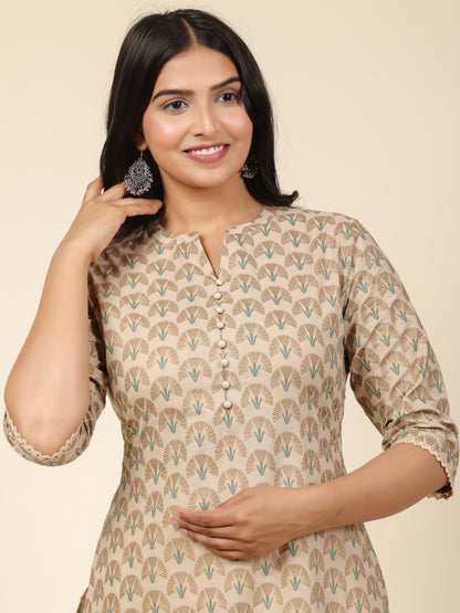 Women's Cotton Off White Straight Kurta Set
