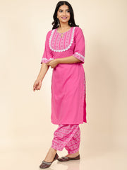 Women's Cotton Pink Straight Kurta Set