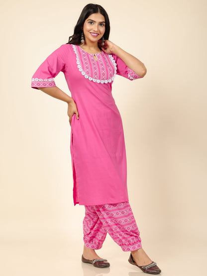Women's Cotton Pink Straight Kurta Set