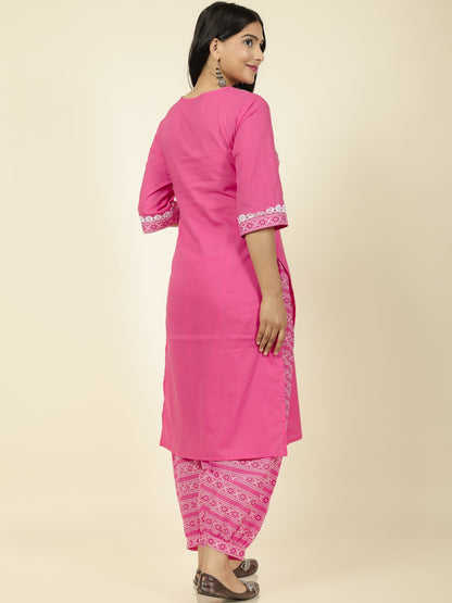 Women's Cotton Pink Straight Kurta Set