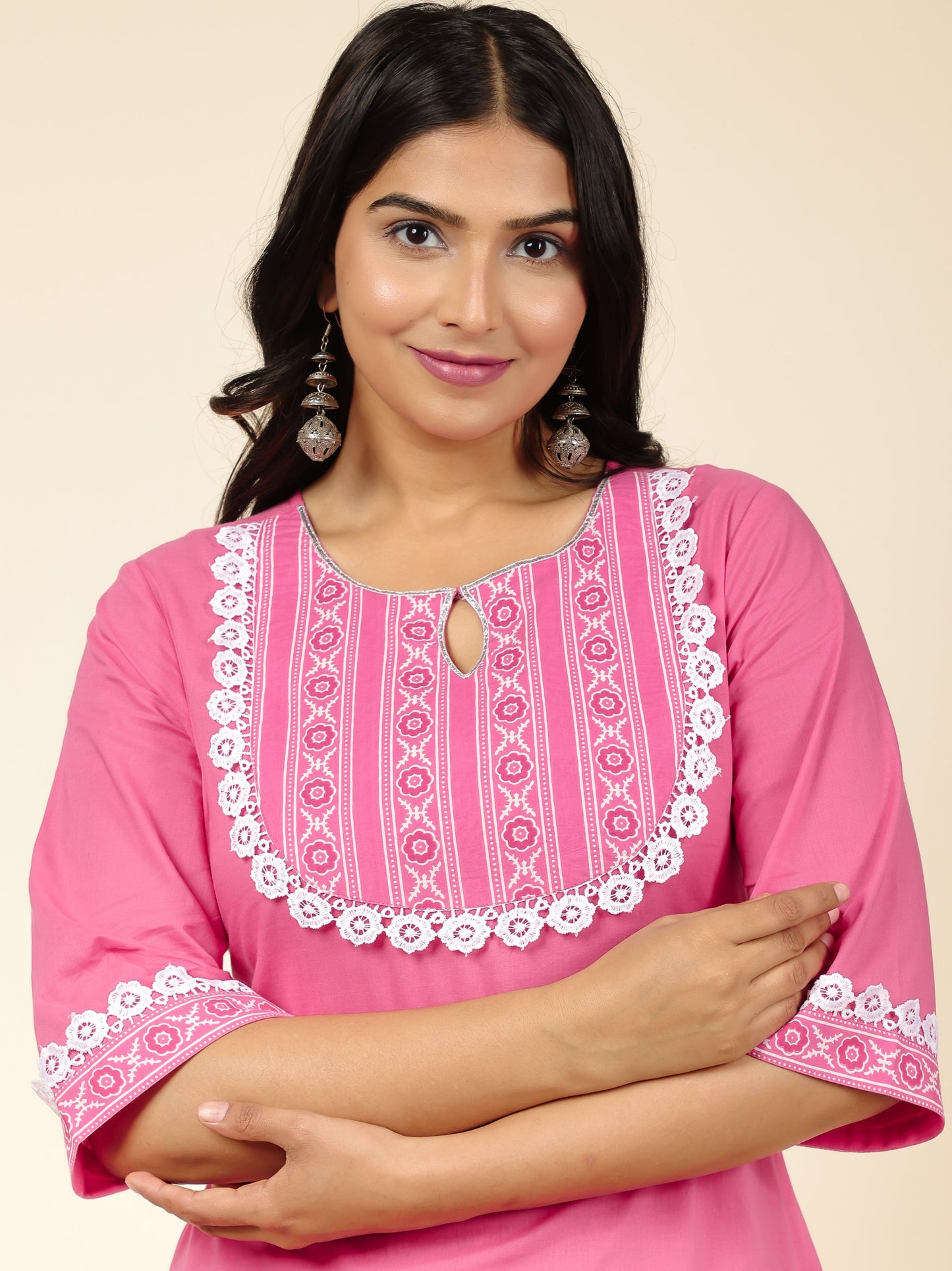 Women's Cotton Pink Straight Kurta Set