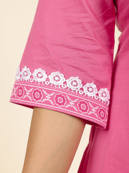 Women's Cotton Pink Straight Kurta