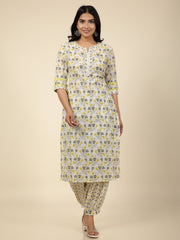 Women's Cotton Off White Straight Kurta Set