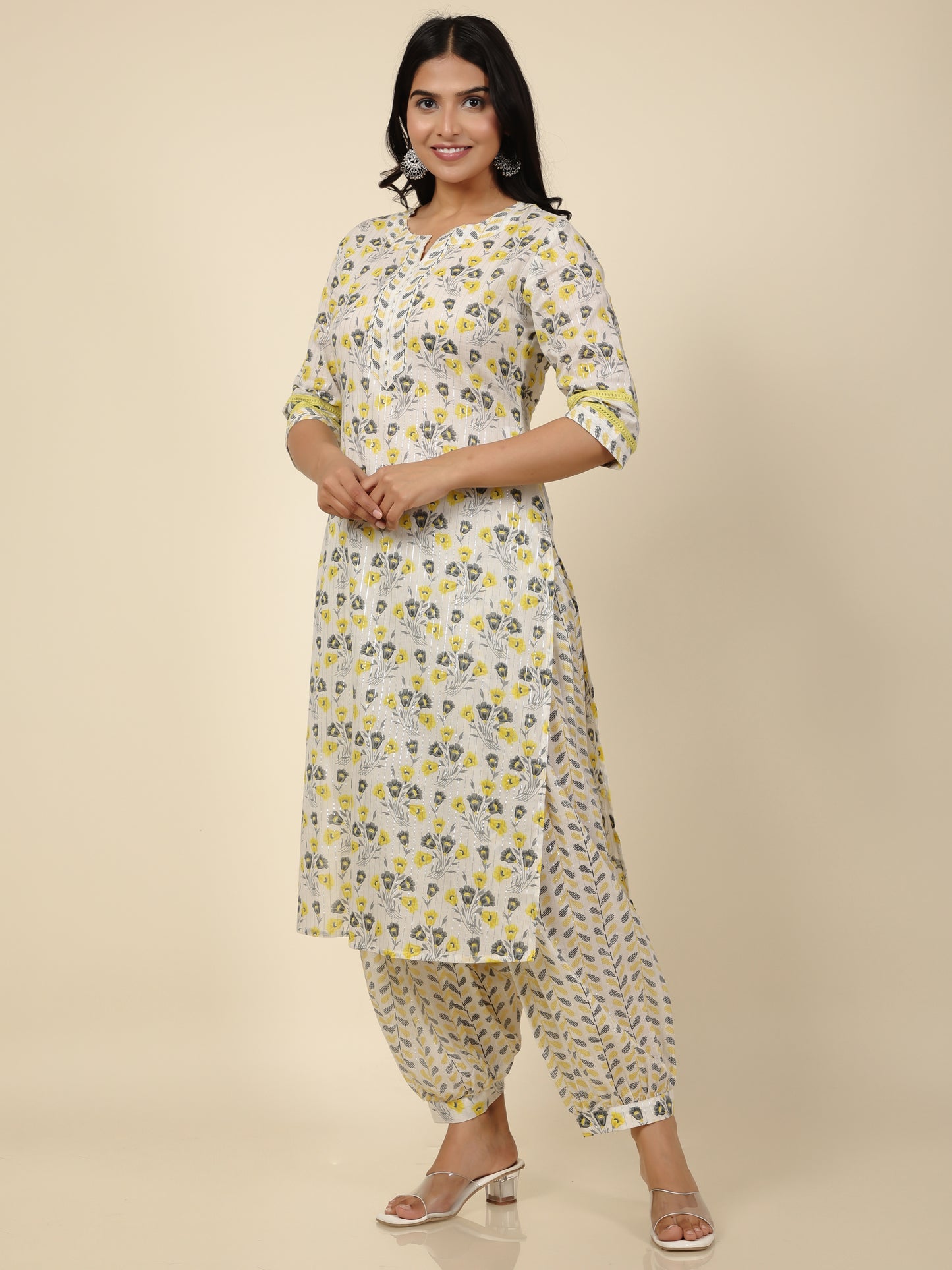 Women's Cotton Off White Straight Kurta Set