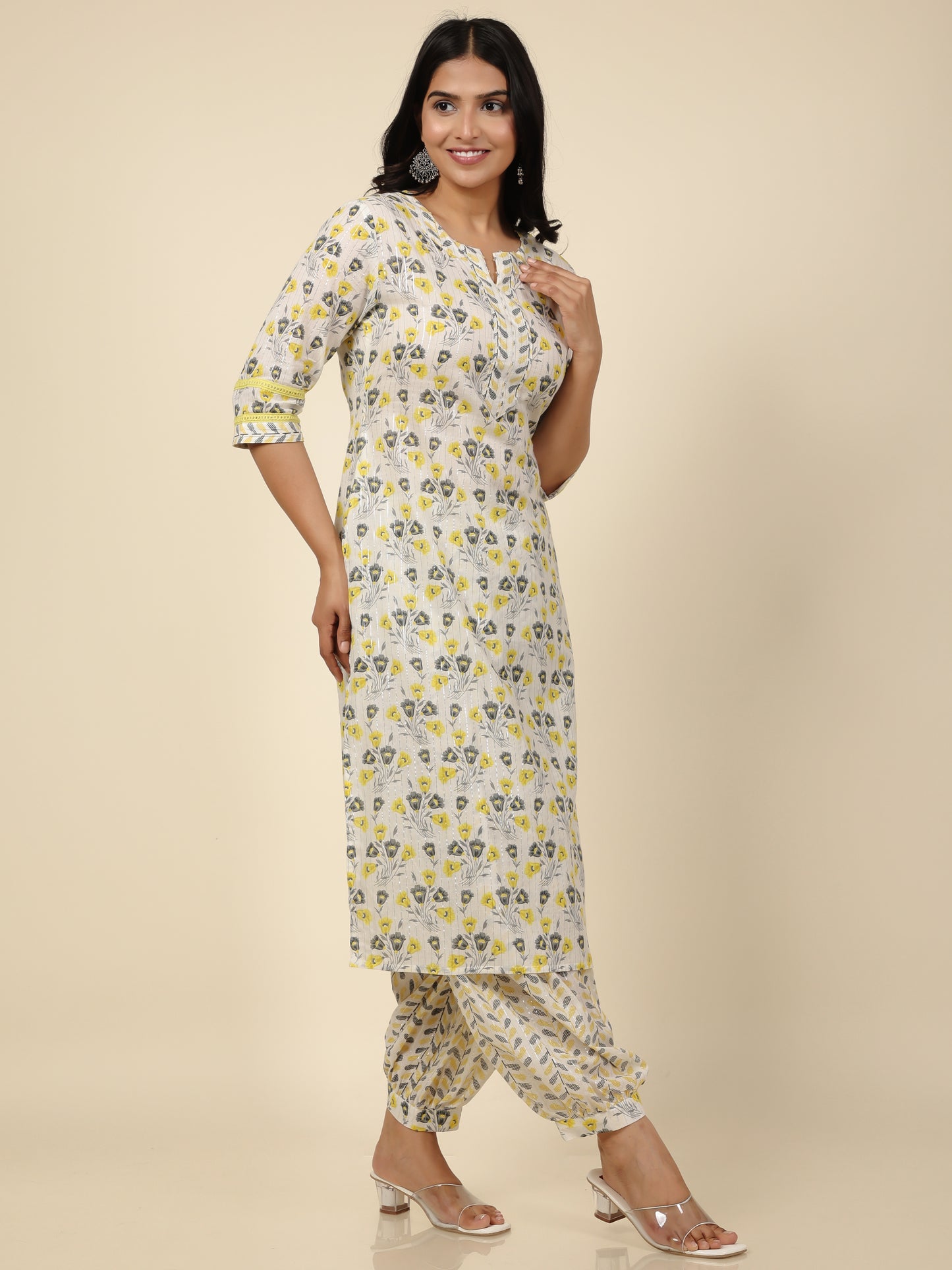 Women's Cotton Off White Straight Kurta Set