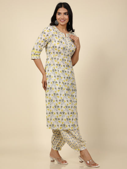 Women's Cotton Off White Straight Kurta Set