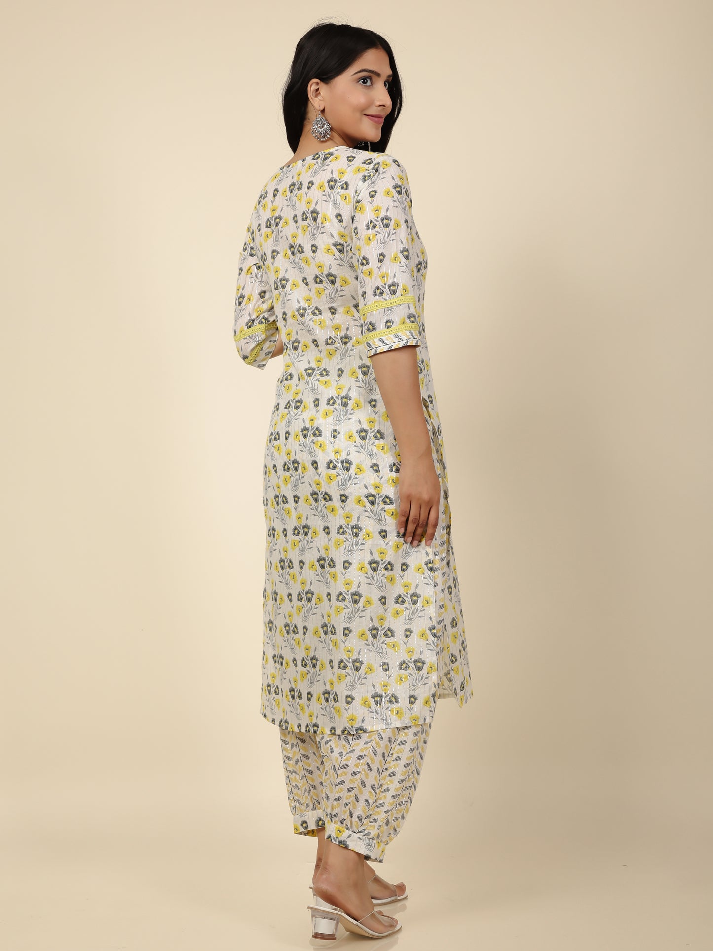 Women's Cotton Off White Straight Kurta Set