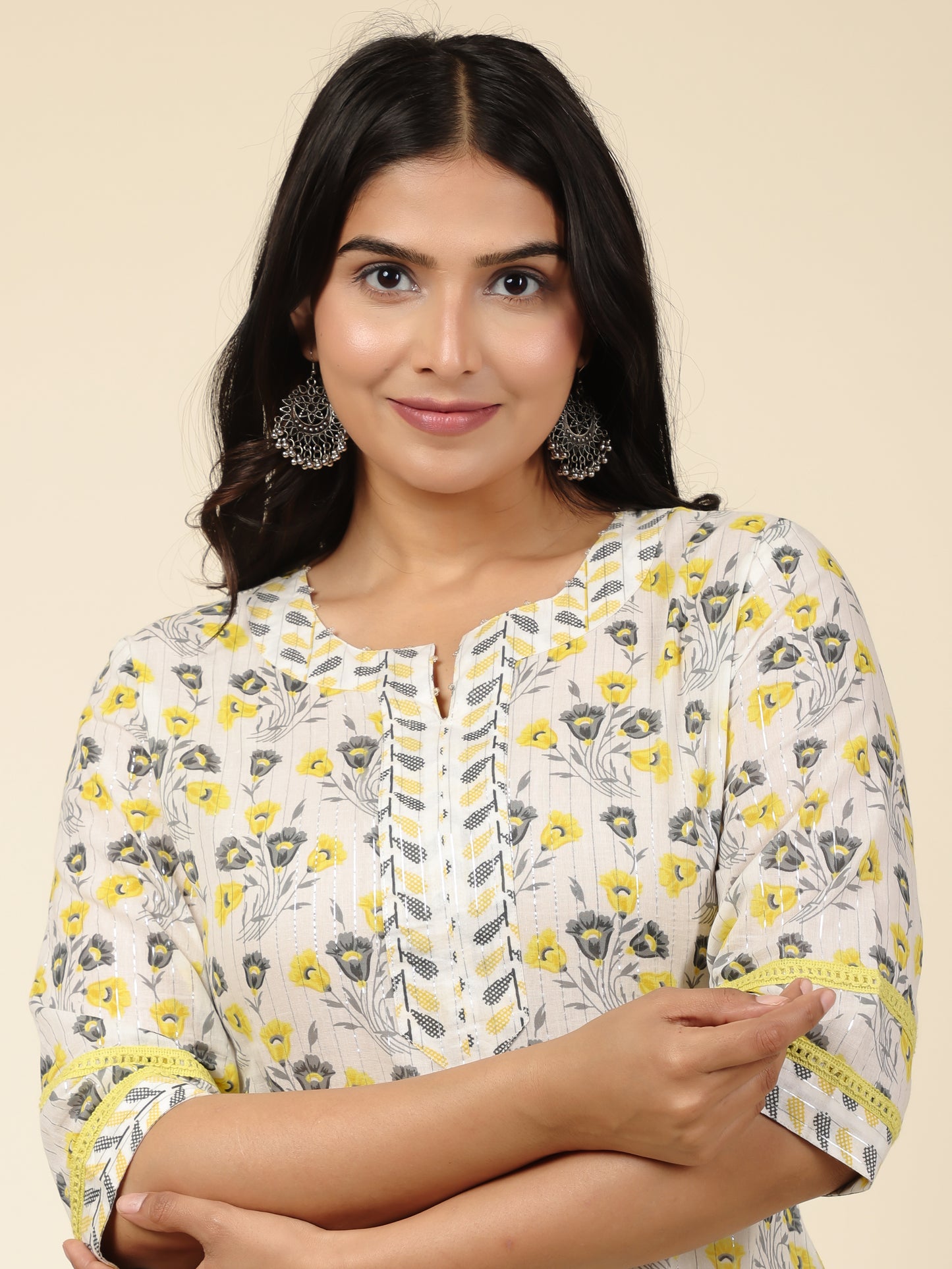 Women's Cotton Off White Straight Kurta Set