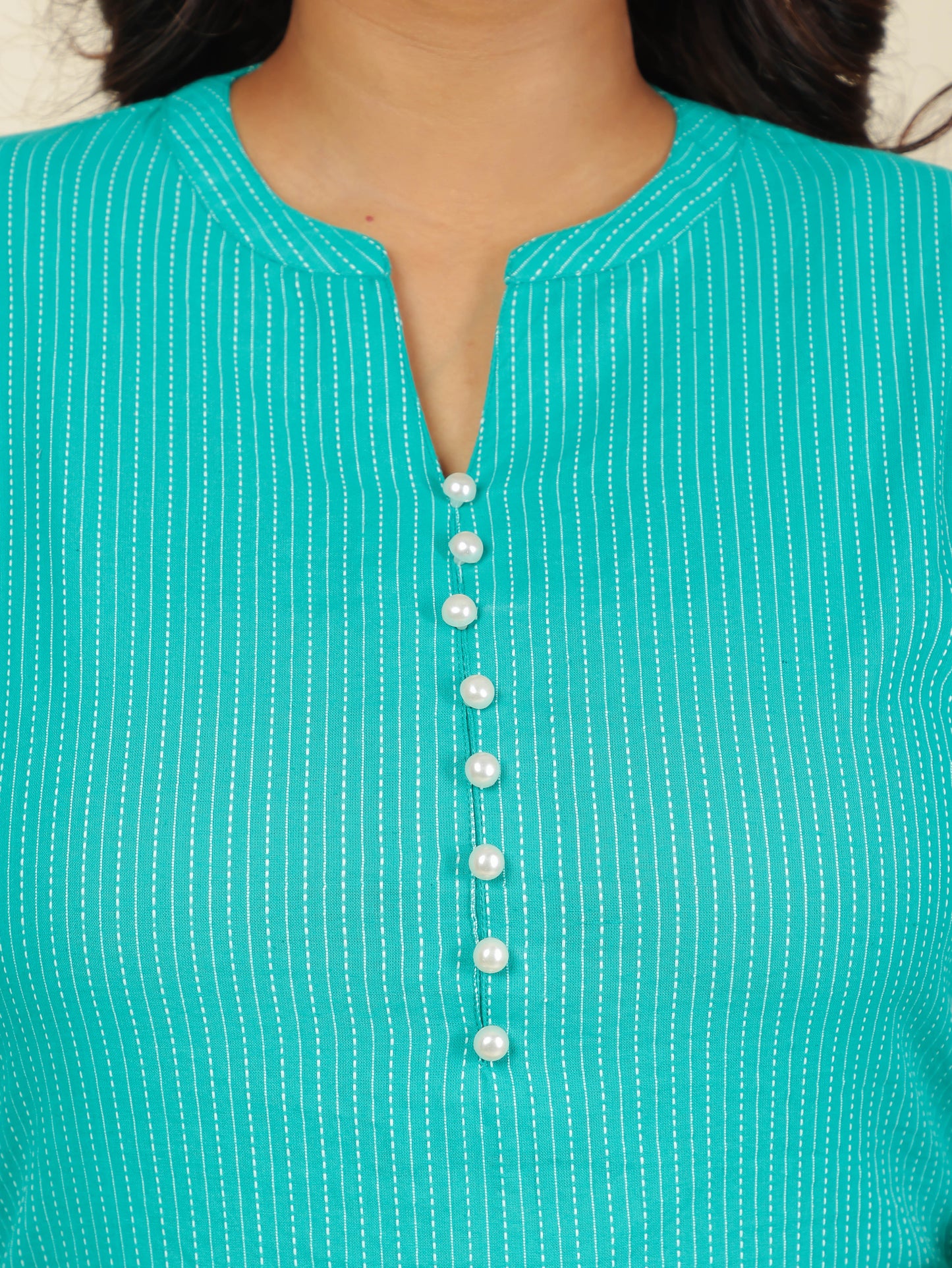 Women's Cotton Turquoise Straight Kurta Set