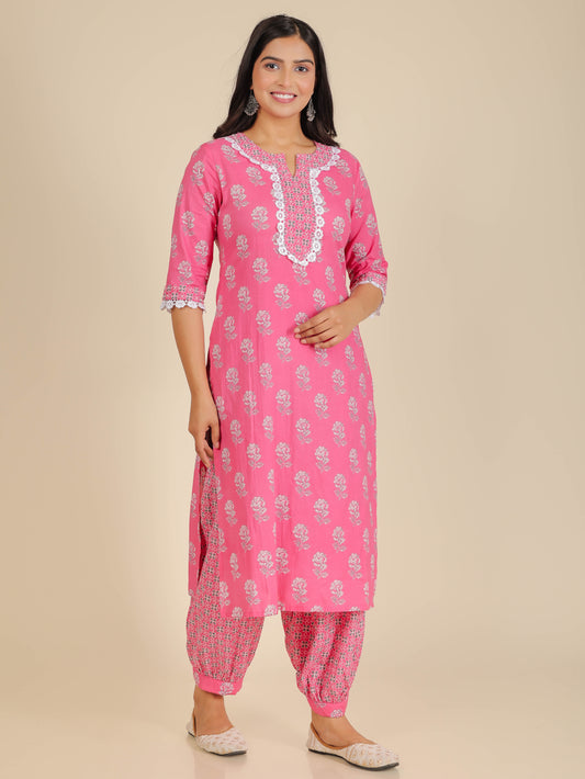 Women's Cotton Pink Straight Kurta