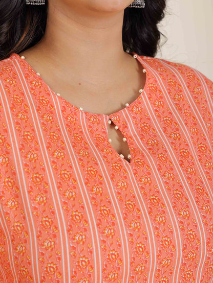 Women's Cotton Orange Straight Kurta Set