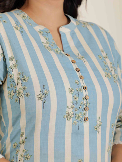 Women's Linen Blue Straight Kurta