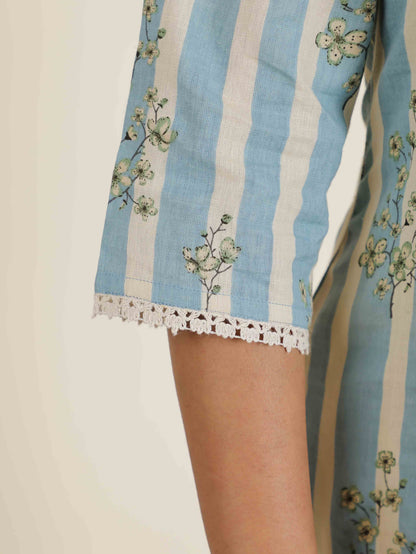 Women's Linen Blue Straight Kurta