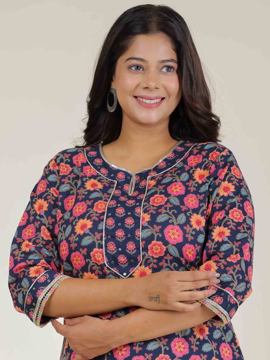 Women's Cotton Blue Straight Kurta