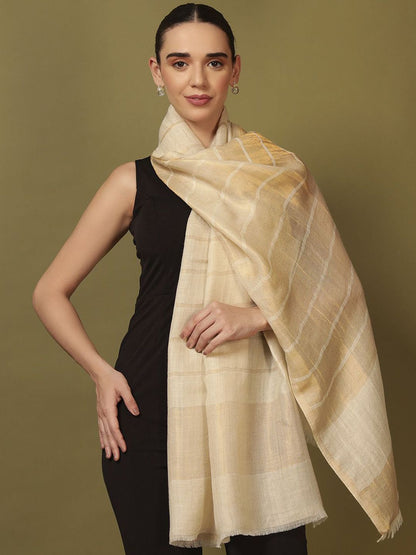 Dhiyona PA Checked Woven Design Reversible Gulzarim Pashmina Fine Wool Shawl