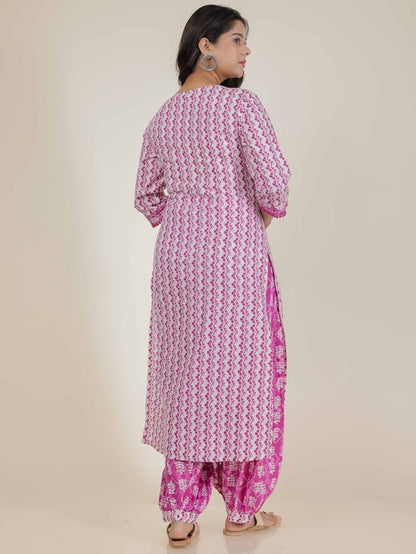 Women's Cotton Pink Straight Kurta Set