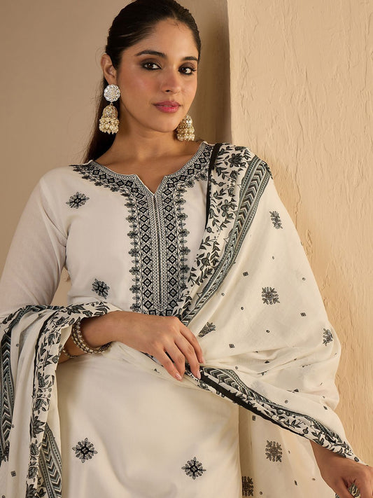 Dhiyona IE Women's Women Ethnic Motifs Pure Cotton Kurta with Trousers & With Dupatta Kurta Sets